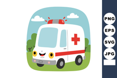 Cute medical ambulance vehicle with red cross and emergency Product Image 1
