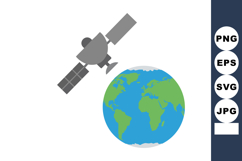 Satellite orbiting Earth globe vector illustration with blue Product Image 1