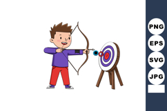 Boy practicing archery with bow and target in colorful vecto Product Image 1