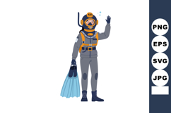 Diver in Vintage Deep Sea Diving Suit Holding Flippers and W Product Image 1
