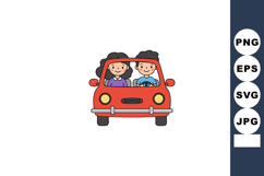 Couple Driving Red Car Front View Cartoon Vector Illustratio Product Image 1