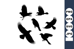 Silhouettes of flying and perching birds in various poses ve Product Image 1