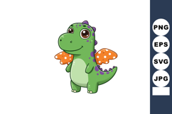 Cute green baby dragon with orange polka dot wings cartoon v Product Image 1