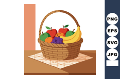 Fruit basket with apples grapes bananas and oranges on table Product Image 1