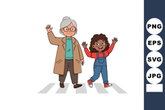 Grandmother and granddaughter walking happily together on pe Product Image 1