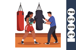 Woman boxing with male trainer in gym hitting black punching Product Image 1