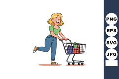 Woman Shopping with Grocery Cart Filled with Bags Wearing Gr Product Image 1