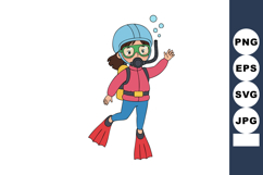 Girl wearing scuba diving gear with helmet snorkel and fins Product Image 1