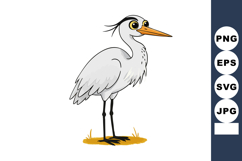 White heron bird standing with long orange beak and black le Product Image 1