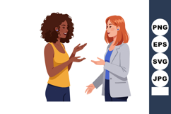 Two women having friendly conversation in casual clothing ve Product Image 1
