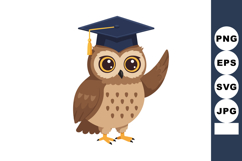 Owl wearing graduation cap with raised wing cartoon vector i Product Image 1