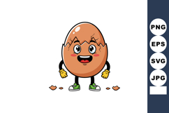 Happy cracked egg cartoon character with gloves and sneakers Product Image 1