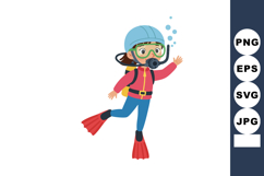 Scuba Diver Wearing Red Fins and Blue Helmet Underwater Expl Product Image 1