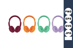 Colorful headphones set vector illustration in four differen Product Image 1