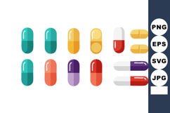 Colorful medical pills and capsules vector illustration in f Product Image 1