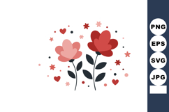 Two Flowers Vector with Red and Pink Hearts and Stars Romant Product Image 1