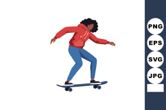Young woman skateboarding in casual clothes performing trick Product Image 1