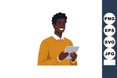 Young man using tablet with orange sweater digital lifestyle Product Image 1