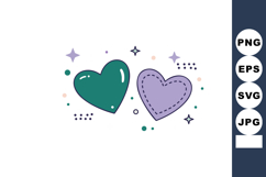 Two hearts green and purple with decorative elements vector Product Image 1