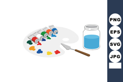 Artist paint palette with colorful acrylic paint tubes and b Product Image 1