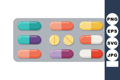 Colorful capsule and round pills in blister pack medical hea Product Image 1