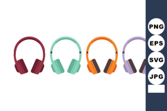 Colorful headphones set in red green orange and purple vecto Product Image 1