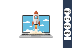 Rocket launching from laptop screen technology startup innov Product Image 1