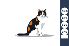 Calico Cat Sitting Vector Illustration with White Black and Product Image 1