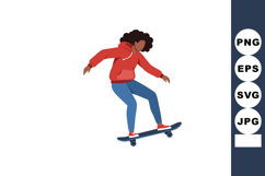 Skateboarder performing trick in casual clothing with red ho Product Image 1