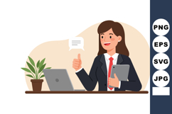 Businesswoman giving thumbs up holding tablet in office work Product Image 1
