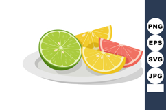 Lime lemon and grapefruit citrus fruit slices on white plate Product Image 1