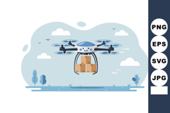 Drone delivering parcels in blue sky with clouds and trees v Product Image 1