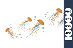 Jellyfish Vector Illustration with Orange Caps and Tentacles Product Image 1