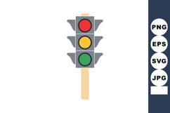 Traffic light with red yellow and green signals on gray pole Product Image 1