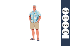 Man in Floral Shirt and Shorts Wearing Sandals Summer Casual Product Image 1