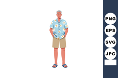 Casual elderly man in floral shirt and shorts summer vacatio Product Image 1