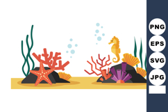 Sea Life Underwater Scene with Starfish Seahorse Coral and S Product Image 1
