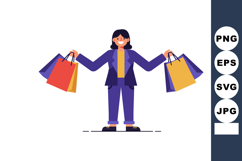 Woman holding colorful shopping bags in casual outfit smilin Product Image 1