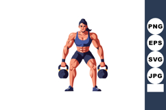 Muscular woman lifting kettlebells strength training fitness Product Image 1