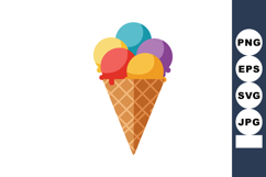 Colorful ice cream cone with five scoops in summer dessert i Product Image 1