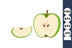 Green apple half and slice vector illustration with seeds an Product Image 1