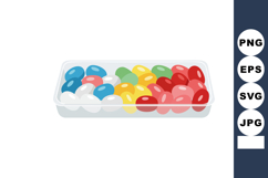 Colorful jelly beans in transparent plastic container vector Product Image 1