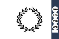 Laurel wreath circular frame with leaves and flowers black s Product Image 1