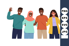 Diverse group of smiling friends waving hands together casua Product Image 1