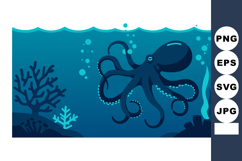 Octopus underwater sea life vector with coral reef and bubbl Product Image 1