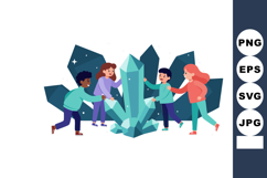 Children Playing Around Large Blue Crystal Minerals Vector I Product Image 1