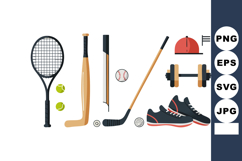 Sports Equipment Collection with Tennis, Baseball, Hockey, a Product Image 1