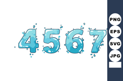 Blue Water Splash Numbers Four Five Six Seven in Vector Styl Product Image 1