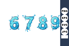 Water splash blue numbers six seven eight nine vector illust Product Image 1