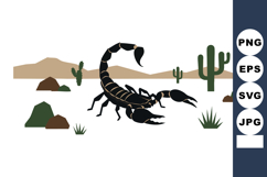 Black Scorpion Desert Wildlife Scene with Cacti and Rocks Ve Product Image 1